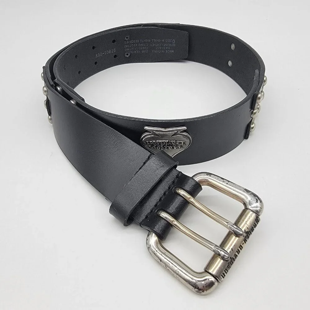 Vintage Harley Davidson Leather Belt W/ Buckle Sz 30 Studded Spades Logo 2005‎
